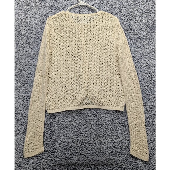 VTG Old Navy Crochet Cardigan Size L Boho Fisherman 90s Y2K Fairy Preppy Cream - Picture 2 of 12
